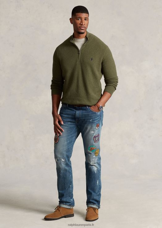 pull quart de zip en maille de coton 46T60T1913 Hommes Ralph Lauren bruyère olive classique