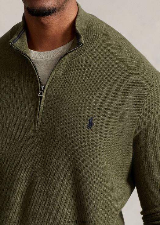 pull quart de zip en maille de coton 46T60T1913 Hommes Ralph Lauren bruyère olive classique
