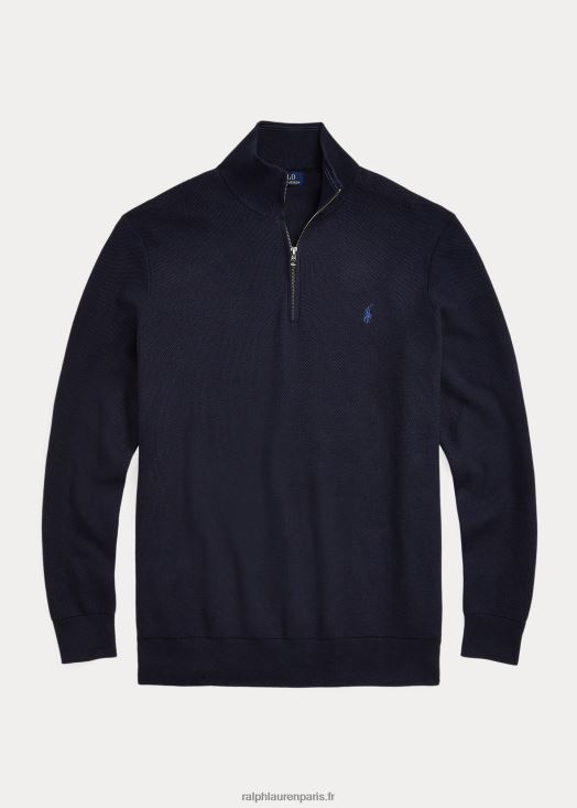 pull quart de zip en maille de coton 46T60T1914 Hommes Ralph Lauren bruyère marine