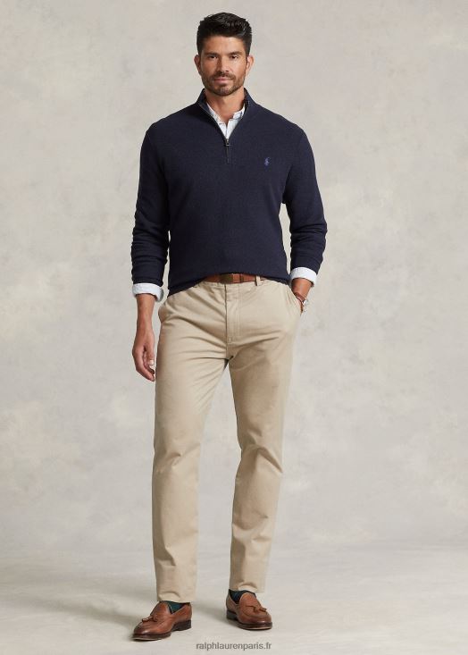 pull quart de zip en maille de coton 46T60T1914 Hommes Ralph Lauren bruyère marine
