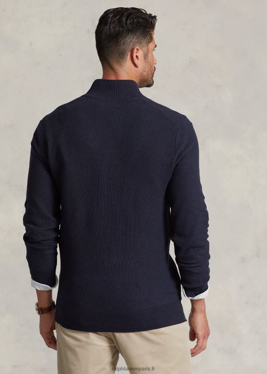 pull quart de zip en maille de coton 46T60T1914 Hommes Ralph Lauren bruyère marine