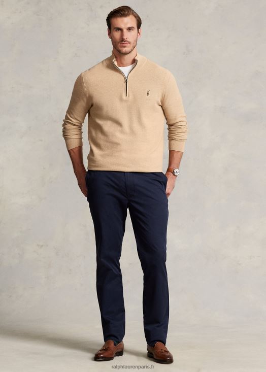 pull quart de zip en maille de coton 46T60T1916 Hommes Ralph Lauren chameau mélange