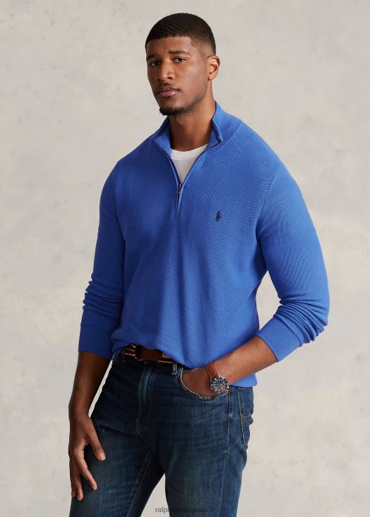 pull quart de zip en maille de coton 46T60T1917 Hommes Ralph Lauren bleu pierre de maid