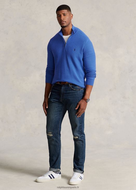 pull quart de zip en maille de coton 46T60T1917 Hommes Ralph Lauren bleu pierre de maid
