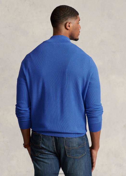 pull quart de zip en maille de coton 46T60T1917 Hommes Ralph Lauren bleu pierre de maid