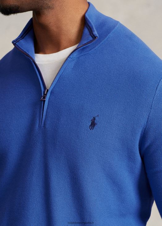 pull quart de zip en maille de coton 46T60T1917 Hommes Ralph Lauren bleu pierre de maid