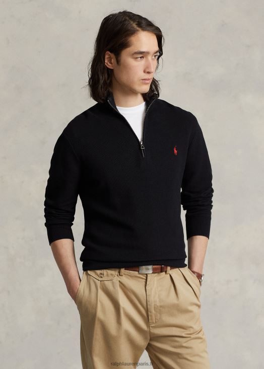 pull quart de zip en maille de coton 46T60T508 Hommes Ralph Lauren noir