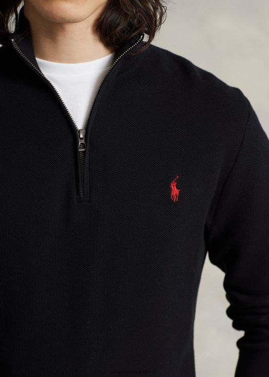 pull quart de zip en maille de coton 46T60T508 Hommes Ralph Lauren noir