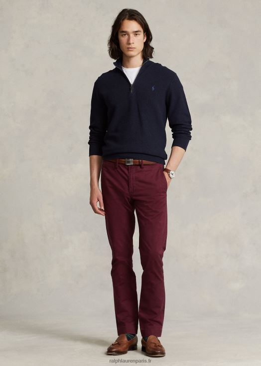 pull quart de zip en maille de coton 46T60T509 Hommes Ralph Lauren bruyère marine