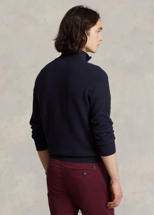 pull quart de zip en maille de coton 46T60T509 Hommes Ralph Lauren bruyère marine