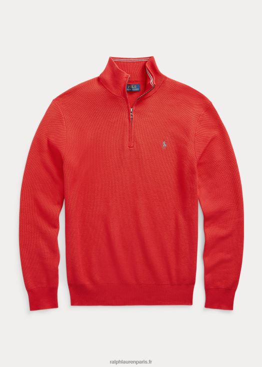 pull quart de zip en maille de coton 46T60T510 Hommes Ralph Lauren récif rouge