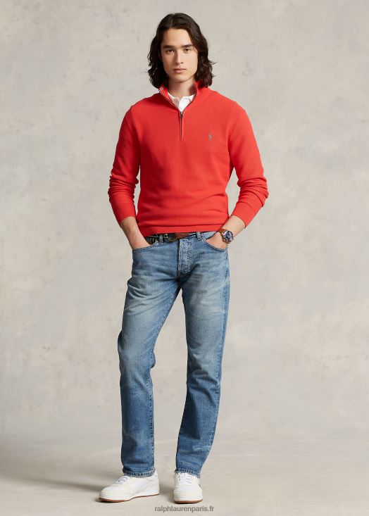 pull quart de zip en maille de coton 46T60T510 Hommes Ralph Lauren récif rouge