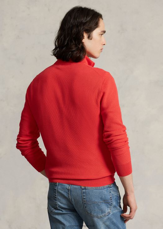 pull quart de zip en maille de coton 46T60T510 Hommes Ralph Lauren récif rouge