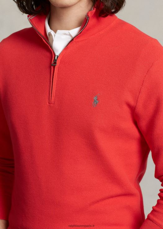 pull quart de zip en maille de coton 46T60T510 Hommes Ralph Lauren récif rouge
