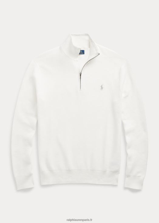 pull quart de zip en maille de coton 46T60T511 Hommes Ralph Lauren lavage de pont blanc