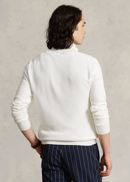 pull quart de zip en maille de coton 46T60T511 Hommes Ralph Lauren lavage de pont blanc