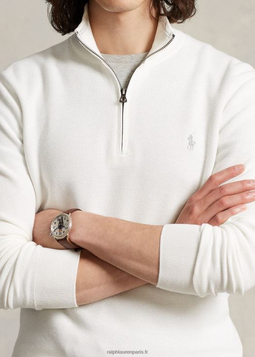 pull quart de zip en maille de coton 46T60T511 Hommes Ralph Lauren lavage de pont blanc