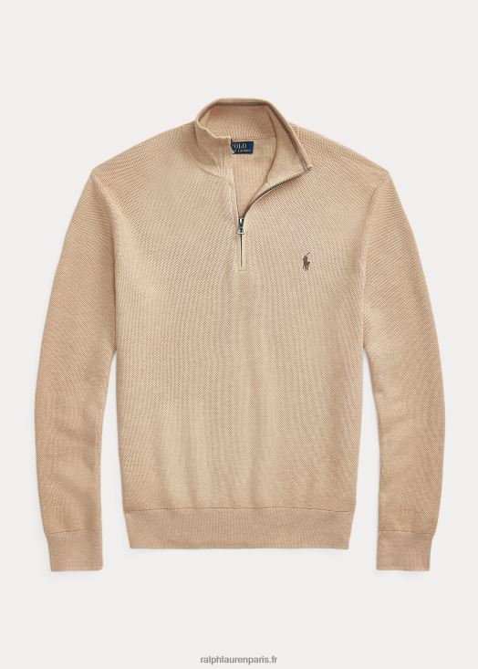 pull quart de zip en maille de coton 46T60T512 Hommes Ralph Lauren chameau mélange