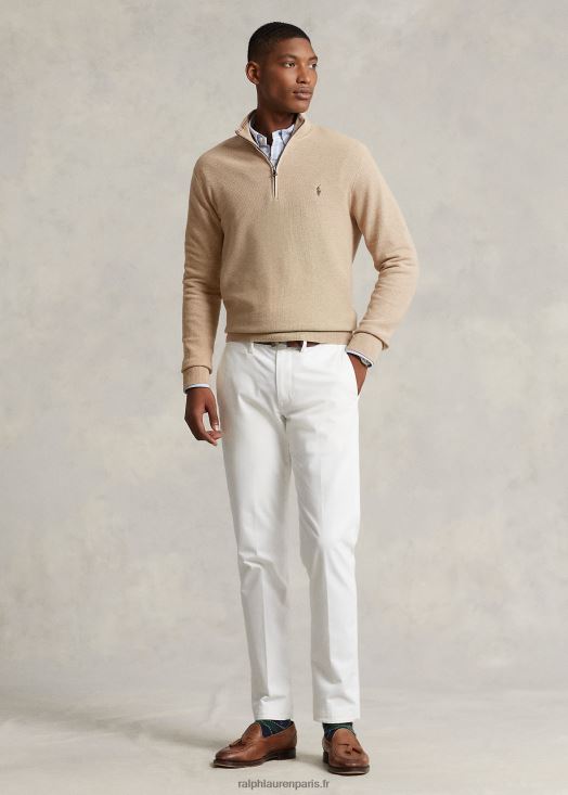 pull quart de zip en maille de coton 46T60T512 Hommes Ralph Lauren chameau mélange