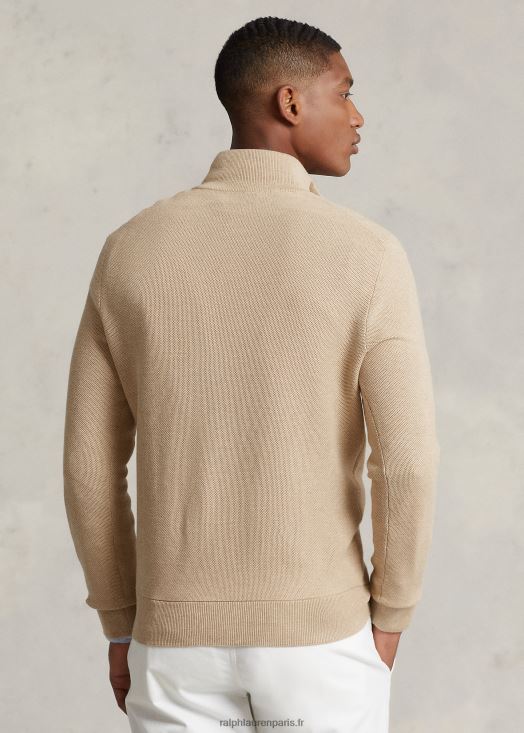 pull quart de zip en maille de coton 46T60T512 Hommes Ralph Lauren chameau mélange
