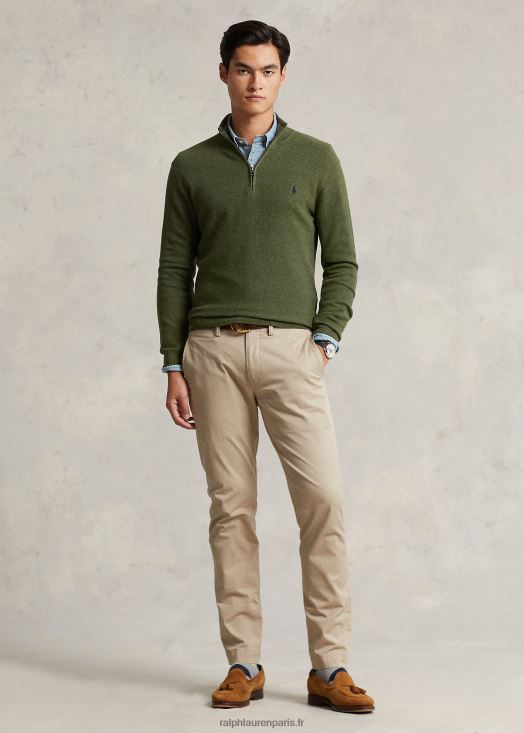 pull quart de zip en maille de coton 46T60T514 Hommes Ralph Lauren bruyère olive classique