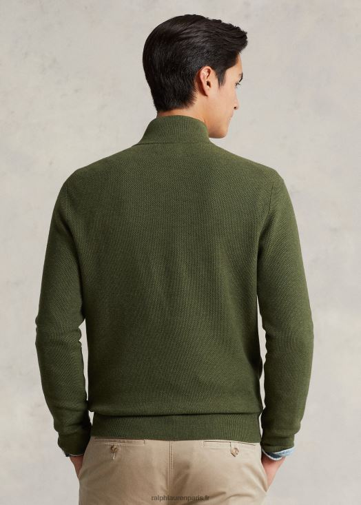 pull quart de zip en maille de coton 46T60T514 Hommes Ralph Lauren bruyère olive classique