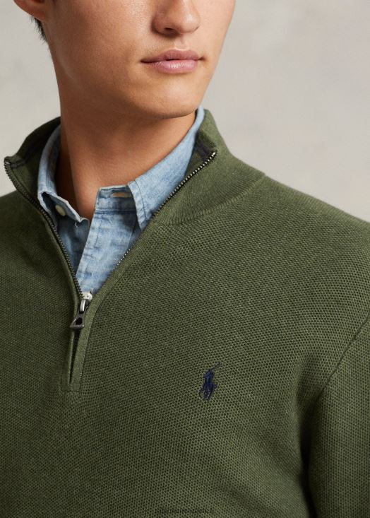 pull quart de zip en maille de coton 46T60T514 Hommes Ralph Lauren bruyère olive classique