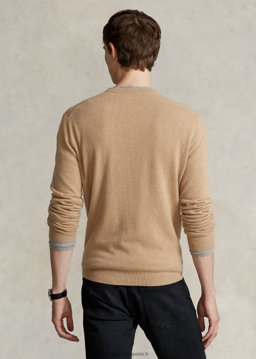 pull ras du cou en cachemire lavable 46T60T597 Hommes Ralph Lauren chameau mélange