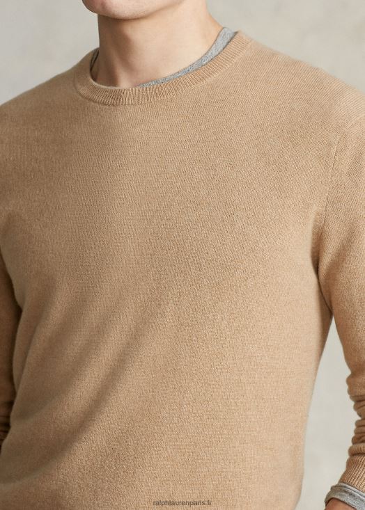 pull ras du cou en cachemire lavable 46T60T597 Hommes Ralph Lauren chameau mélange