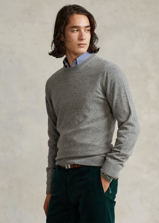 pull ras du cou en cachemire lavable 46T60T599 Hommes Ralph Lauren gris fauve chiné