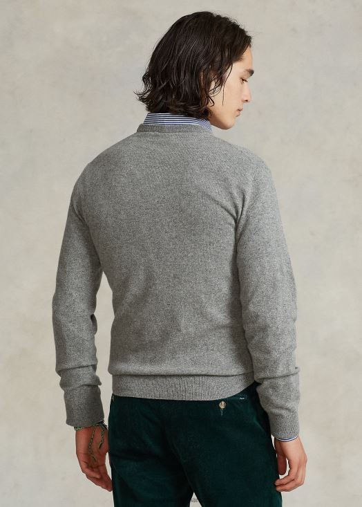 pull ras du cou en cachemire lavable 46T60T599 Hommes Ralph Lauren gris fauve chiné