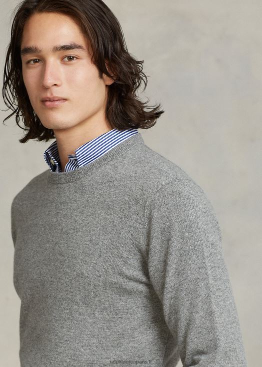 pull ras du cou en cachemire lavable 46T60T599 Hommes Ralph Lauren gris fauve chiné