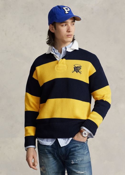 pull rugby en coton rayé à blason 46T60T8483 Hommes Ralph Lauren marine multi