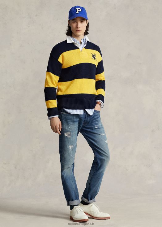pull rugby en coton rayé à blason 46T60T8483 Hommes Ralph Lauren marine multi