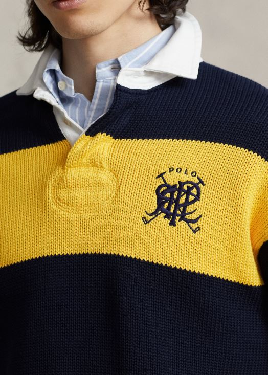 pull rugby en coton rayé à blason 46T60T8483 Hommes Ralph Lauren marine multi