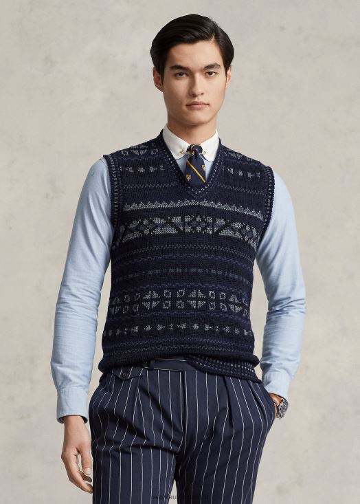 pull sans manches en coton mélangé fair isle 46T60T1029 Hommes Ralph Lauren combinaison marine