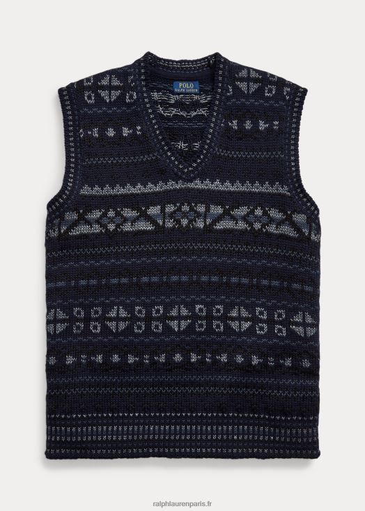 pull sans manches en coton mélangé fair isle 46T60T1029 Hommes Ralph Lauren combinaison marine