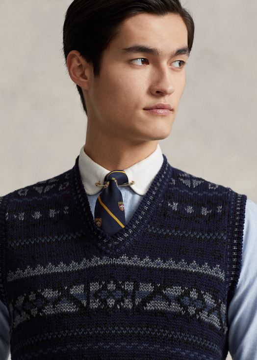 pull sans manches en coton mélangé fair isle 46T60T1029 Hommes Ralph Lauren combinaison marine