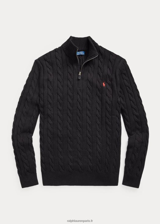 pull zippé en coton à maille torsadée 46T60T1925 Hommes Ralph Lauren noir