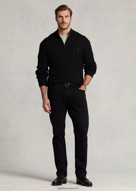 pull zippé en coton à maille torsadée 46T60T1925 Hommes Ralph Lauren noir