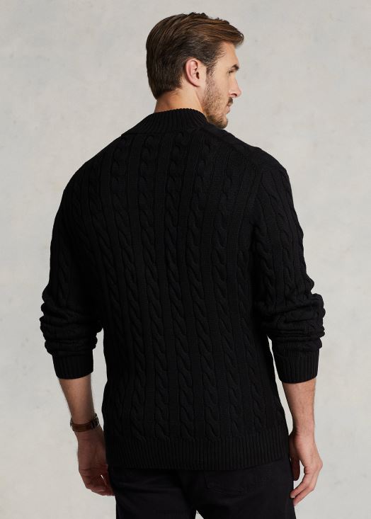 pull zippé en coton à maille torsadée 46T60T1925 Hommes Ralph Lauren noir