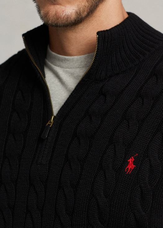 pull zippé en coton à maille torsadée 46T60T1925 Hommes Ralph Lauren noir