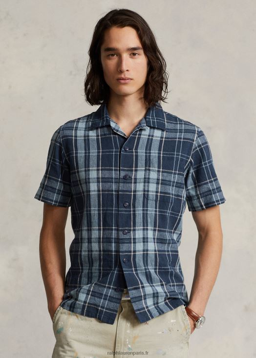 chemise camp classique en popeline à carreaux 46T60T767 Hommes Ralph Lauren kaki indigo
