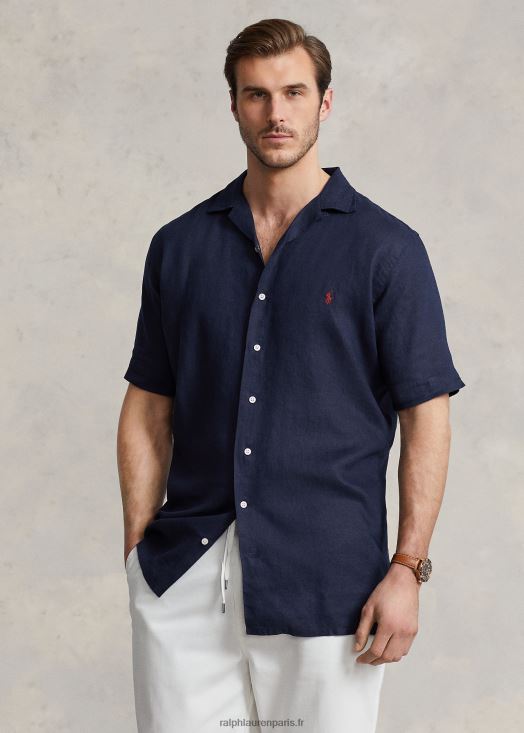 chemise camp en lin 46T60T1495 Hommes Ralph Lauren marine de newport