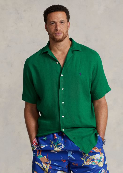 chemise camp en lin 46T60T1497 Hommes Ralph Lauren vert athlétique