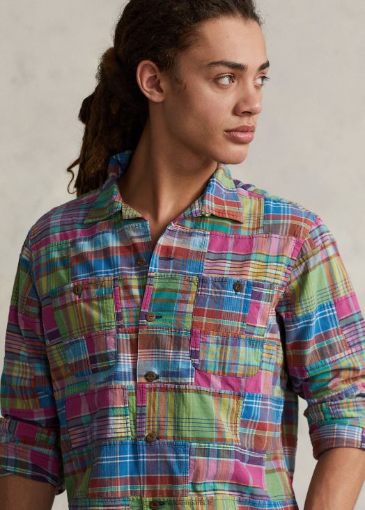 chemise camp madras patchwork coupe classique 46T60T779 Hommes Ralph Lauren patchwork madras ikat