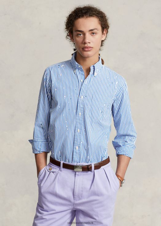 chemise coupe classique en popeline à éclaboussures de peinture 46T60T1044 Hommes Ralph Lauren marine/blanc