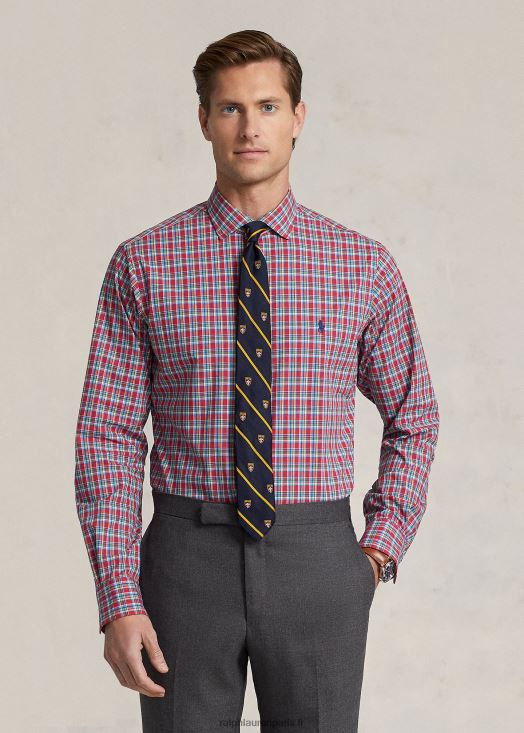 chemise coupe classique en popeline stretch à carreaux 46T60T453 Hommes Ralph Lauren multicolore rouge/jaune