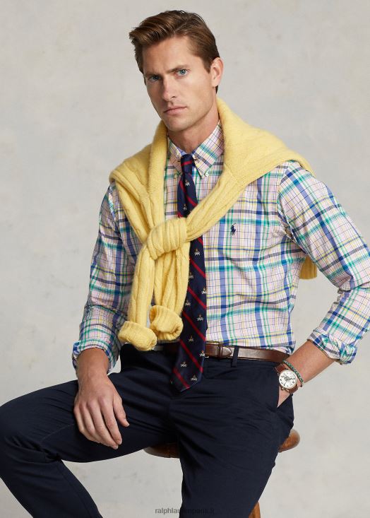 chemise coupe classique en popeline stretch à carreaux 46T60T573 Hommes Ralph Lauren multi rose/vert