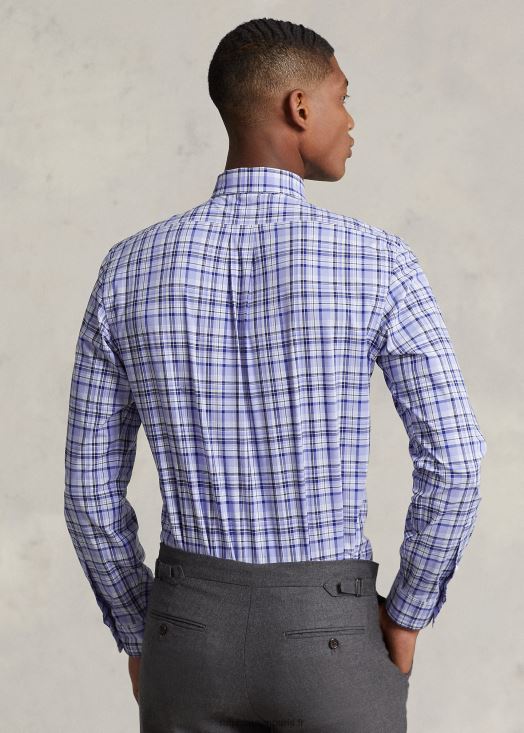 chemise coupe classique en popeline stretch à carreaux 46T60T574 Hommes Ralph Lauren multi bleu clair